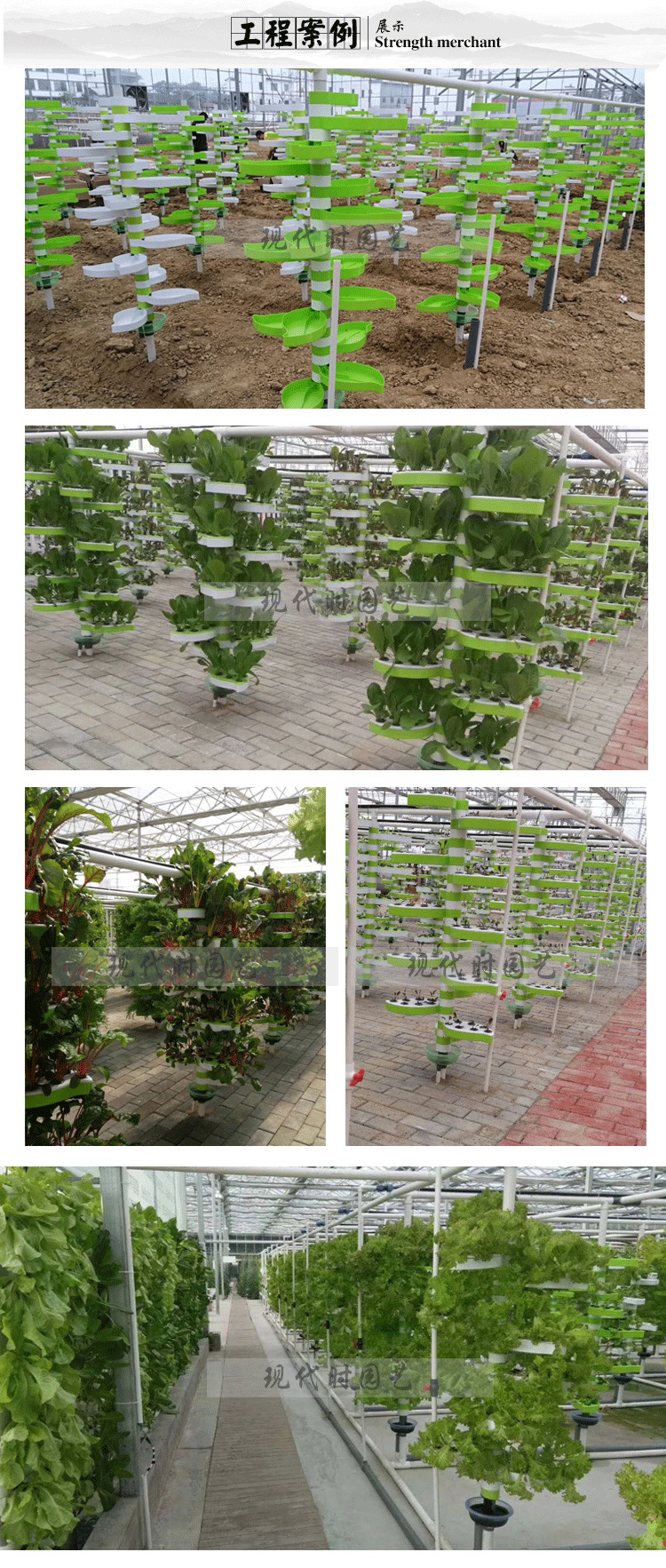 現代時園藝榆樹葉形狀塑料花盆無土栽培立體種植設備溫室工程產品